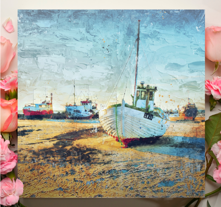 Vintage six white sails landscape canvas - TenStickers