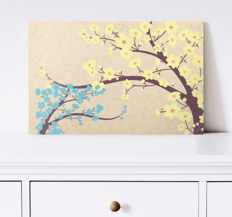 Yellow and blue cherry blossom 3D canvas prints - TenStickers
