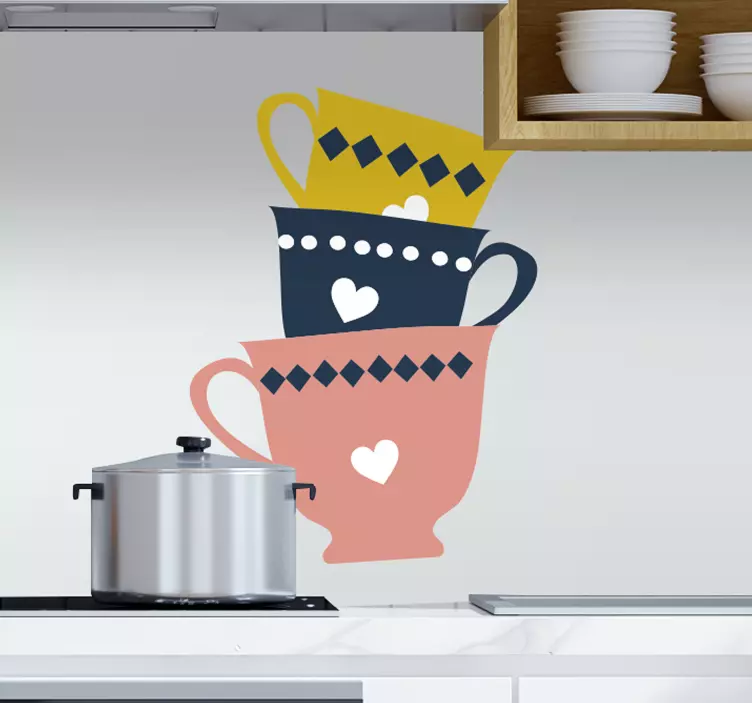 3 stacked tea cups drink sticker - TenStickers