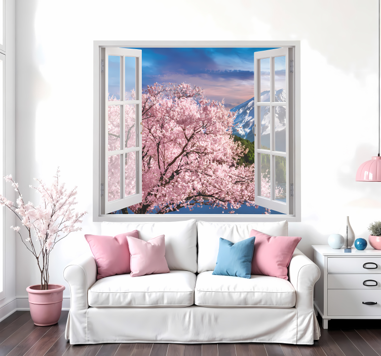 3D views to a spring pink tree flower decal - TenStickers