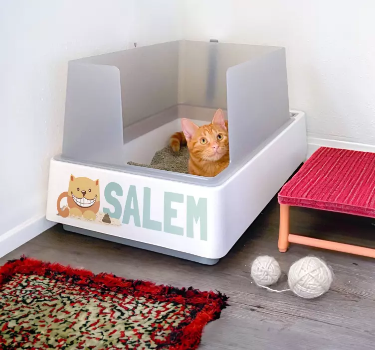 cat litter box name cat sticker - TenStickers