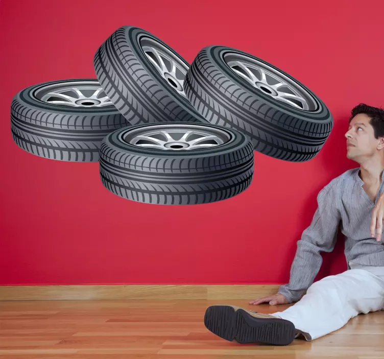 Four Tyres Car Wall Sticker - TenStickers