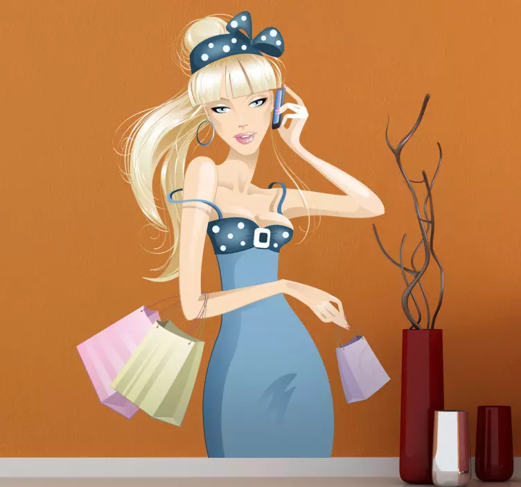 Blonde Girl Shopping Wall Sticker - TenStickers