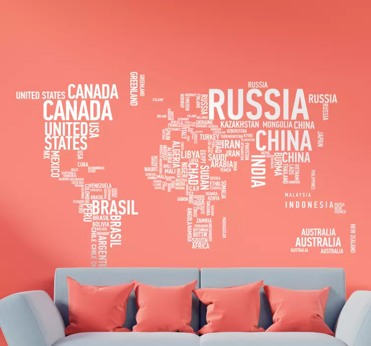 World Map Text Sticker - TenStickers