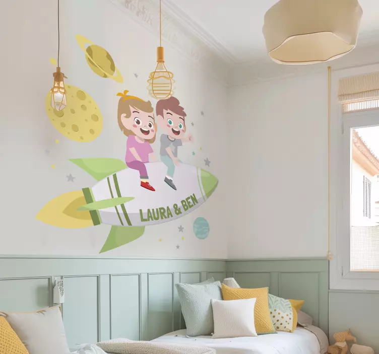 Brothers on a rocket space sticker - TenStickers