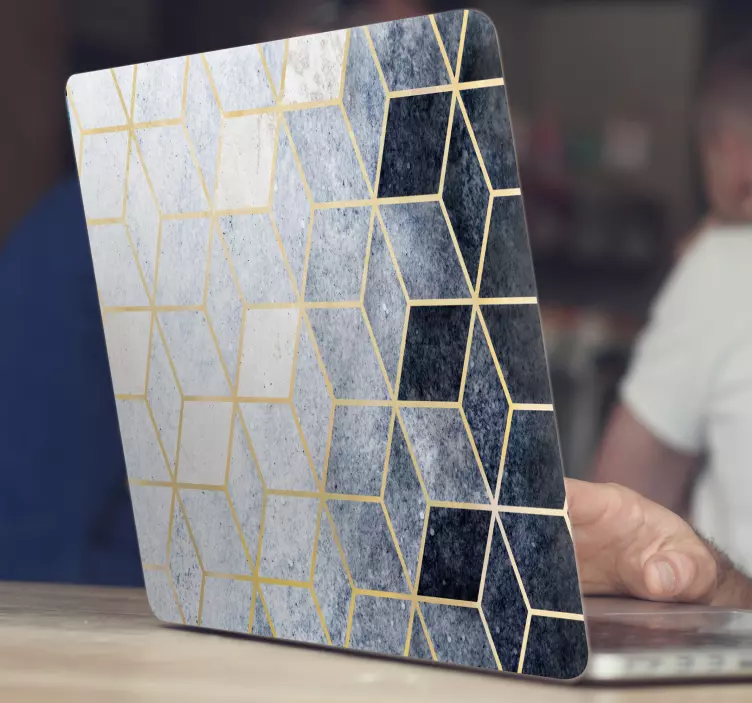 abstact blue cubic pattern laptop skins - TenStickers