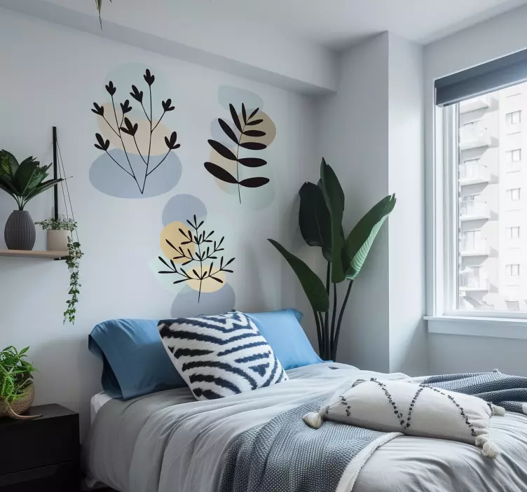 Abstract coloured plants wall sticker for bedroom - TenStickers