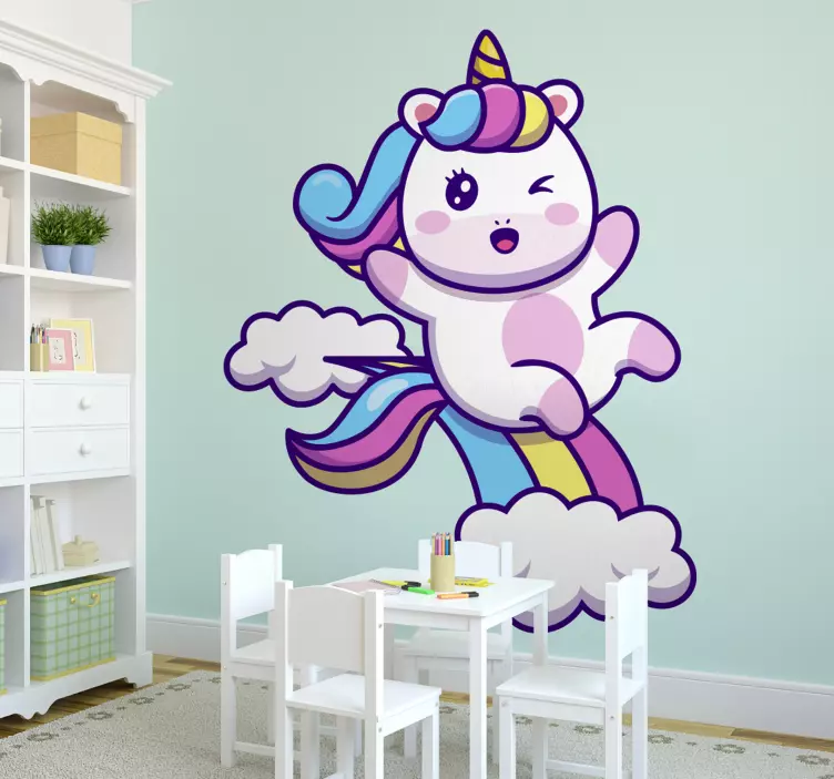 Adorable cartoon unicorn fairy tale decal - TenStickers