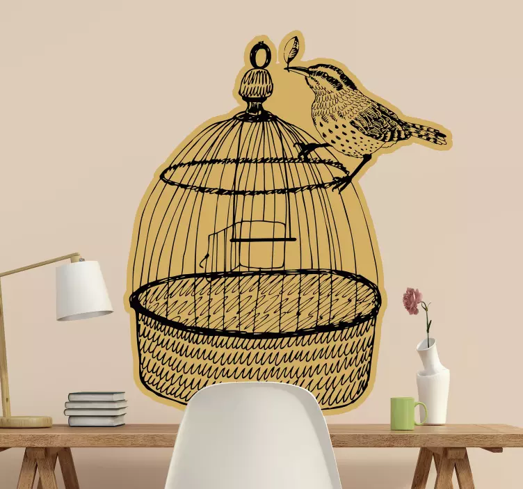 Animal tree cage bird wall sticker - TenStickers