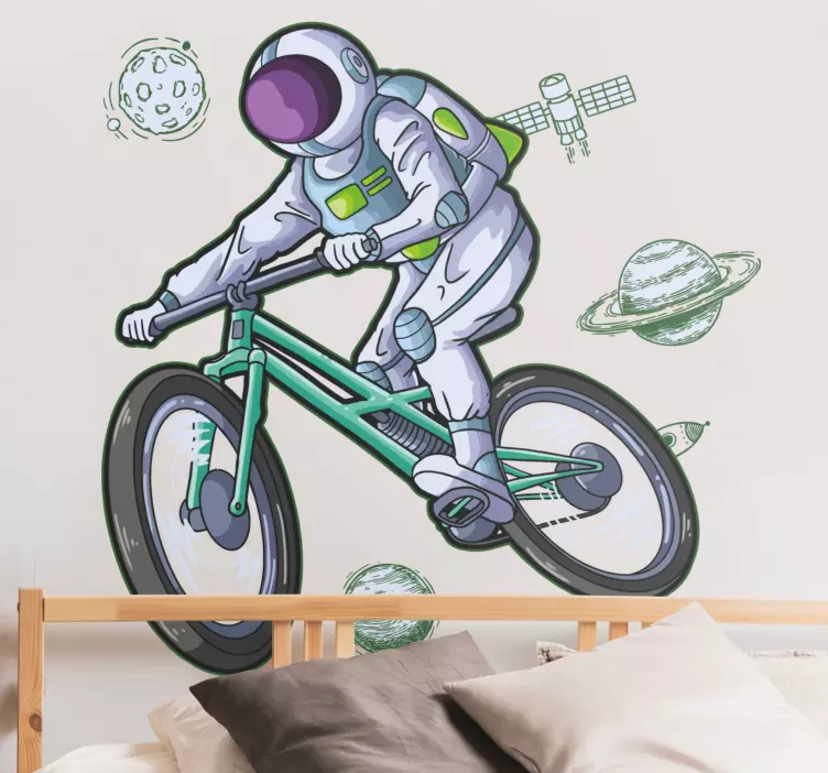 Space sticker astronaut bike journey - TenStickers