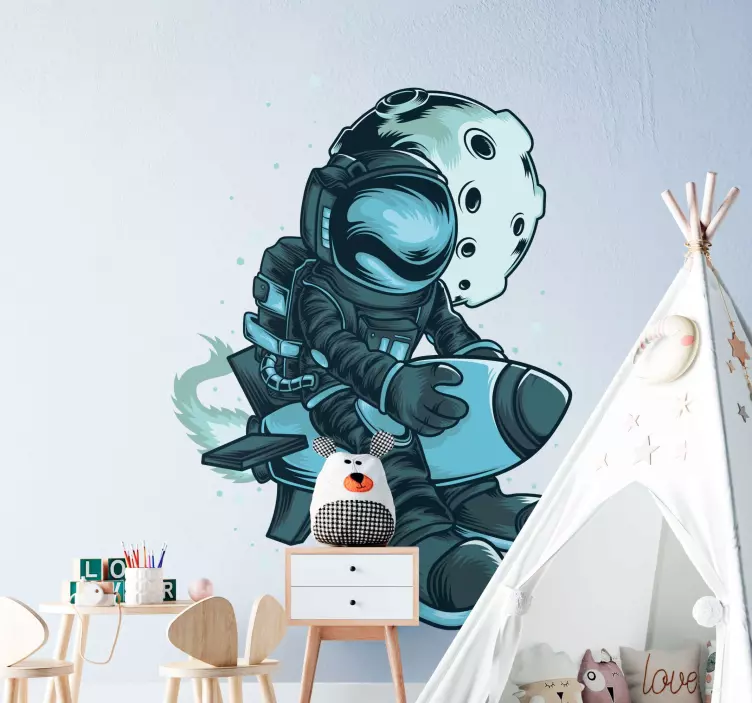 Astronaut rocket space wall sticker - TenStickers