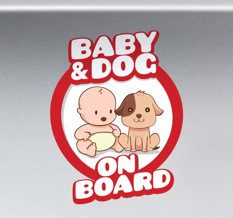 Customised name dog and baby on board car sticker - TenStickers