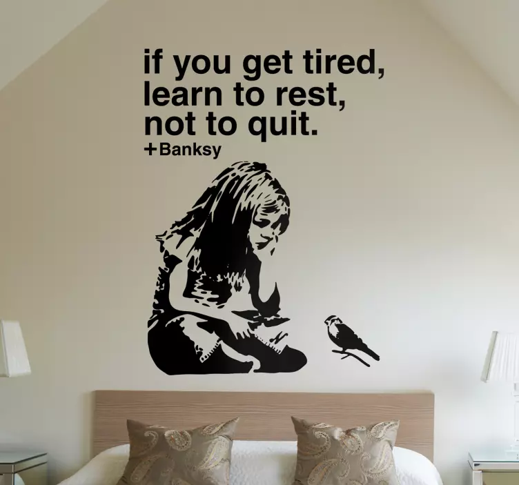 Banksy rest not quit wall art with text sticker - TenStickers