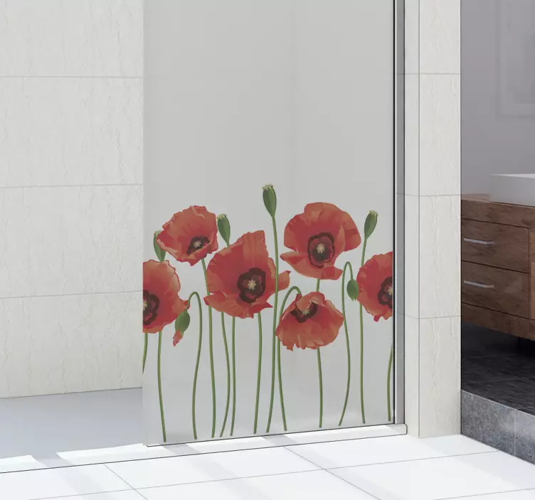 Poppies flower bathroom shower screen sticker - TenStickers