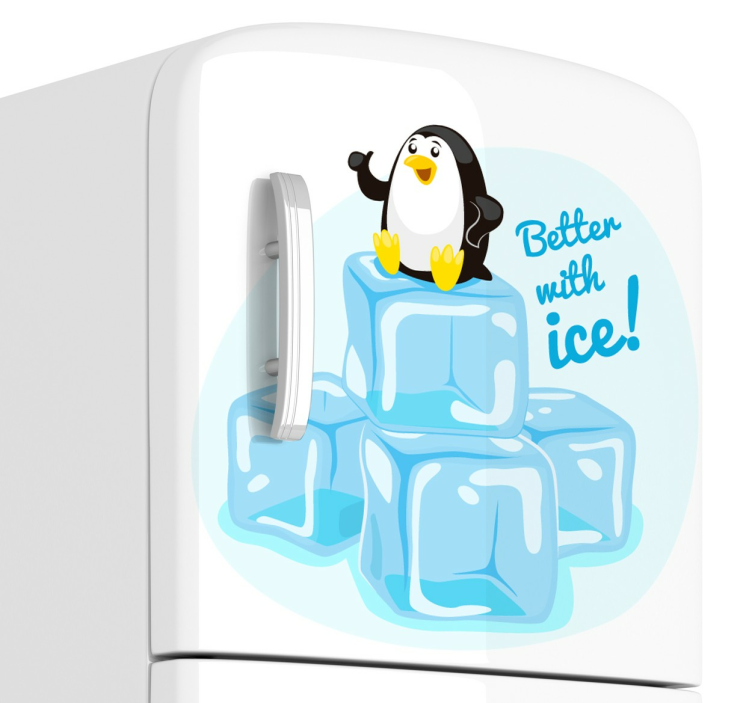 Better with ice text with penguin fridge sticker - TenStickers