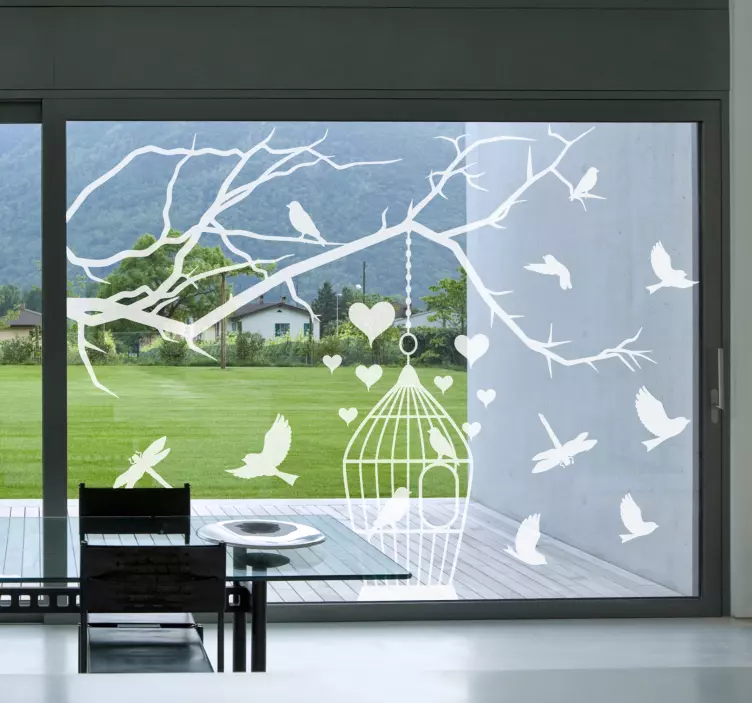 Birds in cages window sticker - TenStickers