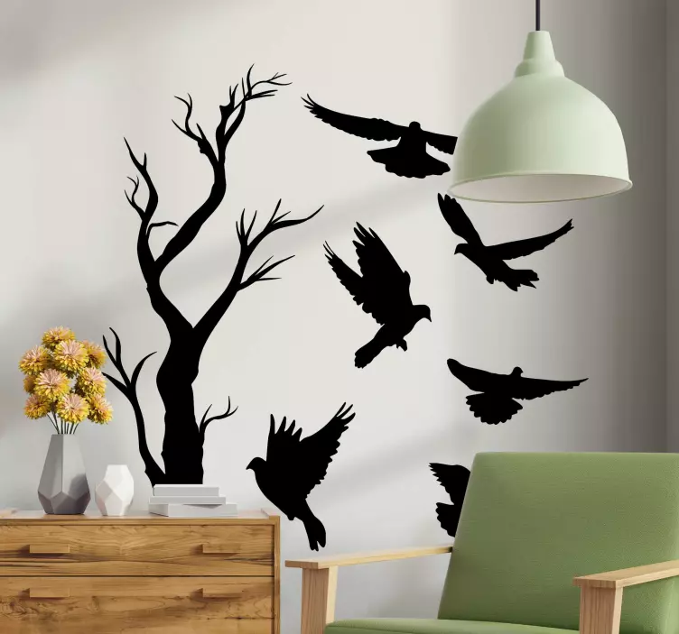 Birds with tree furniture sticker - TenStickers