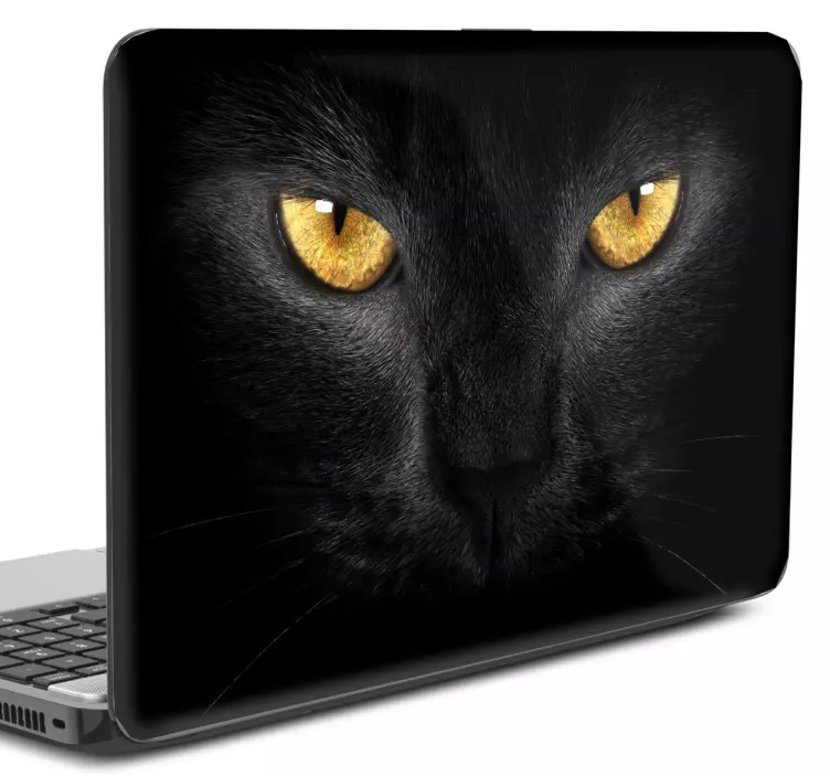 Close up black cat face laptop sticker - TenStickers