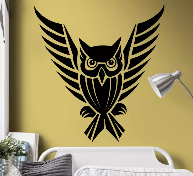 Black owl with open wings teenage wall decal - TenStickers