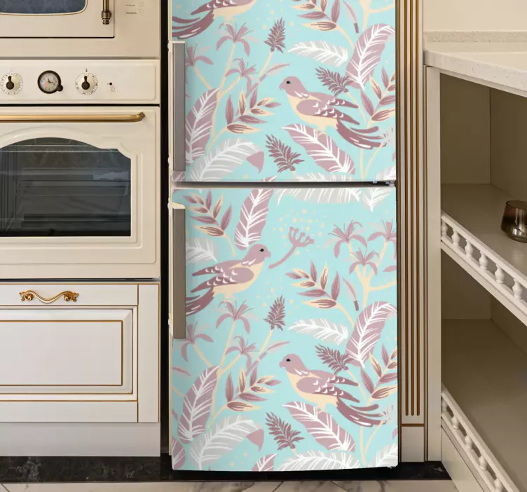 Blue and pink flora pattern fridge sticker - TenStickers