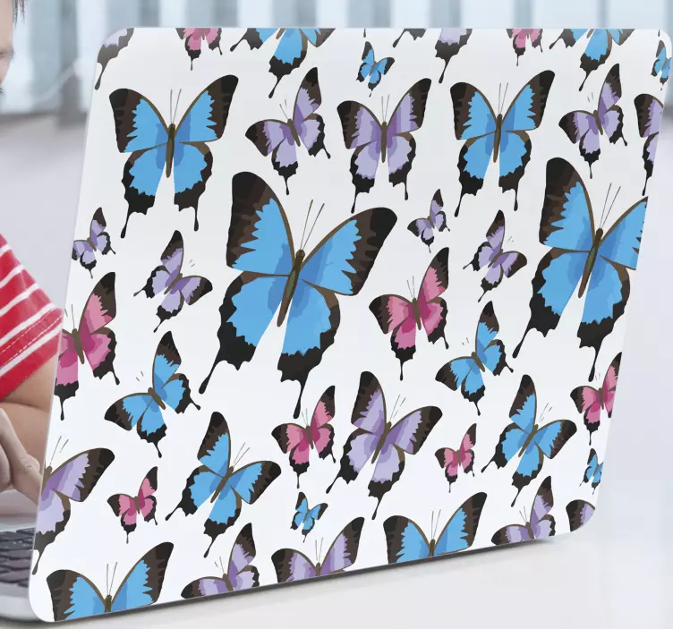 Blue and purple butterflies laptop decal - TenStickers