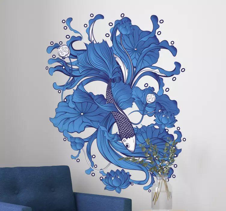 Blue artistic fish  fish wall sticker - TenStickers