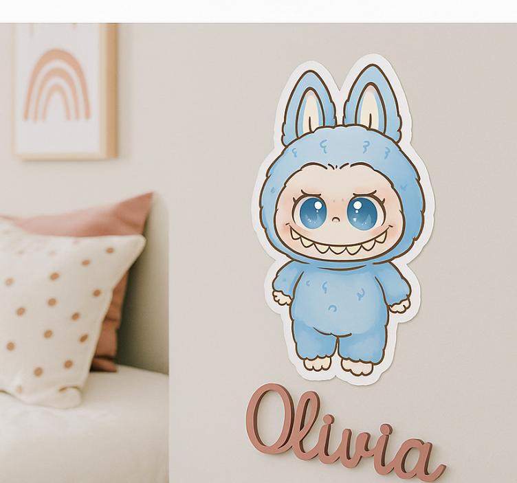 Blue monster doll sticker illustration - TenStickers