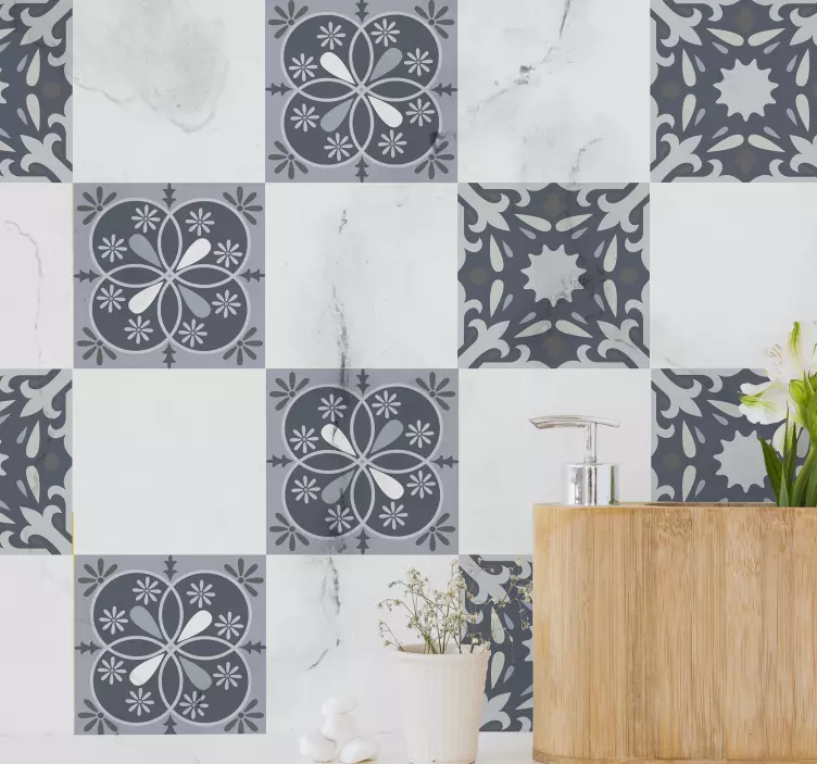 Blue original flower tile sticker - TenStickers