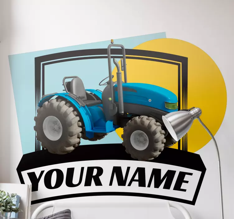 Blue tractor plate with name personalized decal - TenStickers