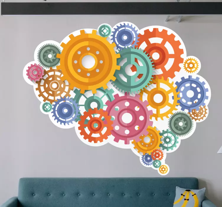 Brain coloured cogs science stickers - TenStickers