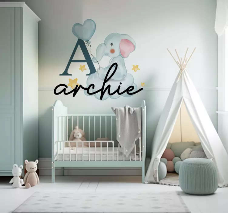 Bubble Elephat Initial wild animal wall decal - TenStickers