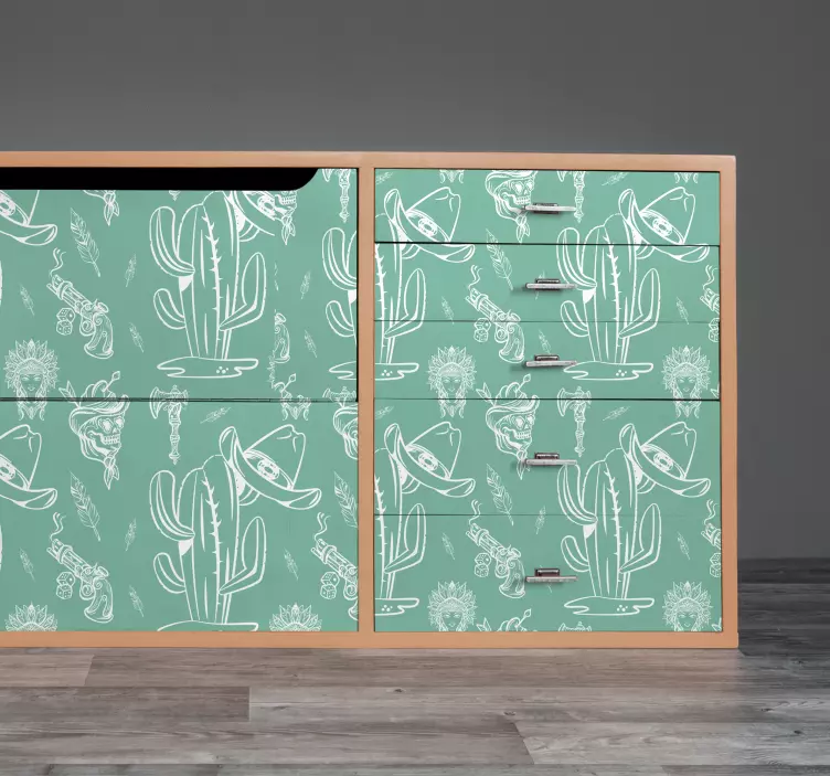 Cactus and hat western pattern furniture decal - TenStickers