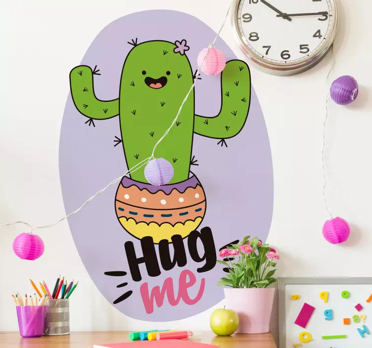 Cactus hug plant wall sticker - TenStickers