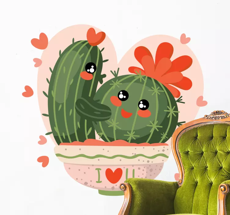 Cactuses couple kissing flower wall sticker - TenStickers