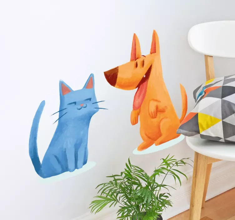 Cat and Dog Illustration Stickers - TenStickers