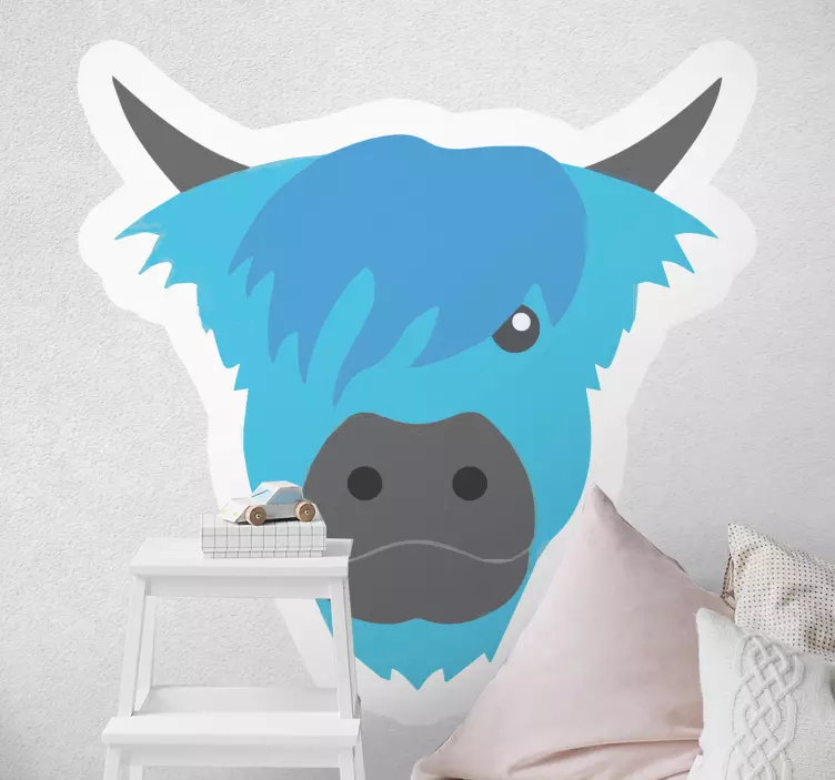 Cat sticker blue highland cow - TenStickers