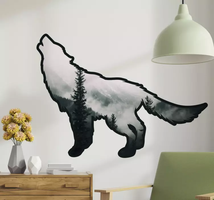 Cat sticker wolf silhouette forest - TenStickers