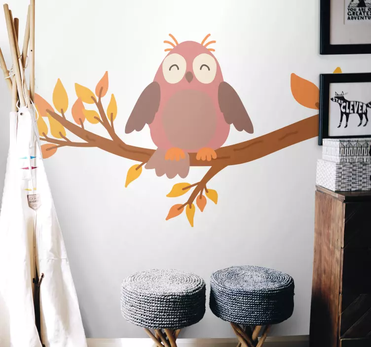 Cheerful Owl Perched bird sticker - TenStickers
