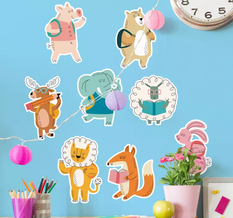 Child animals students illustration sticker - TenStickers