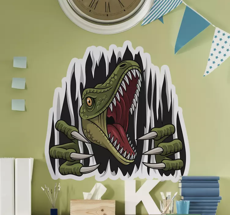Child dinosaur trompe l'oeil wall sticker - TenStickers