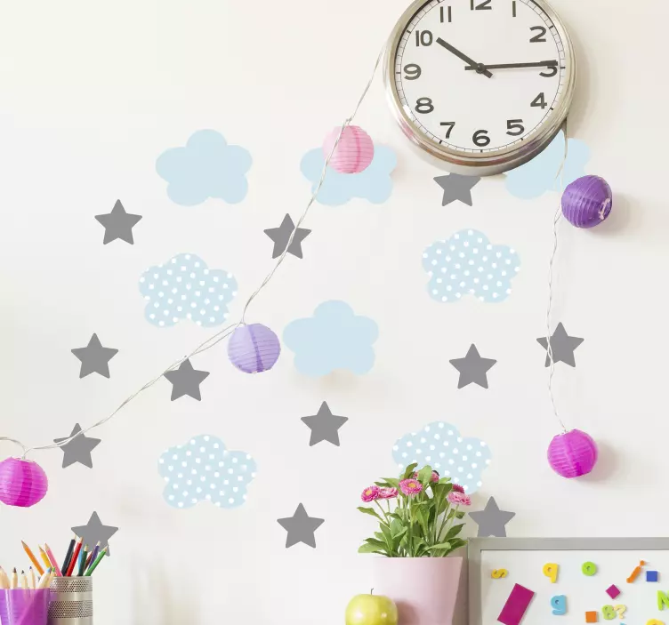 Children clouds stars illustration sticker - TenStickers