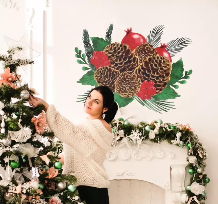 Christmas Pine Cone Wreath Wall Sticker - TenStickers