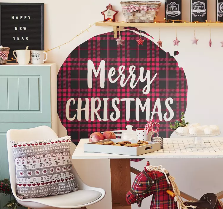 Christmas Tartan Pattern text christmas sticker - TenStickers