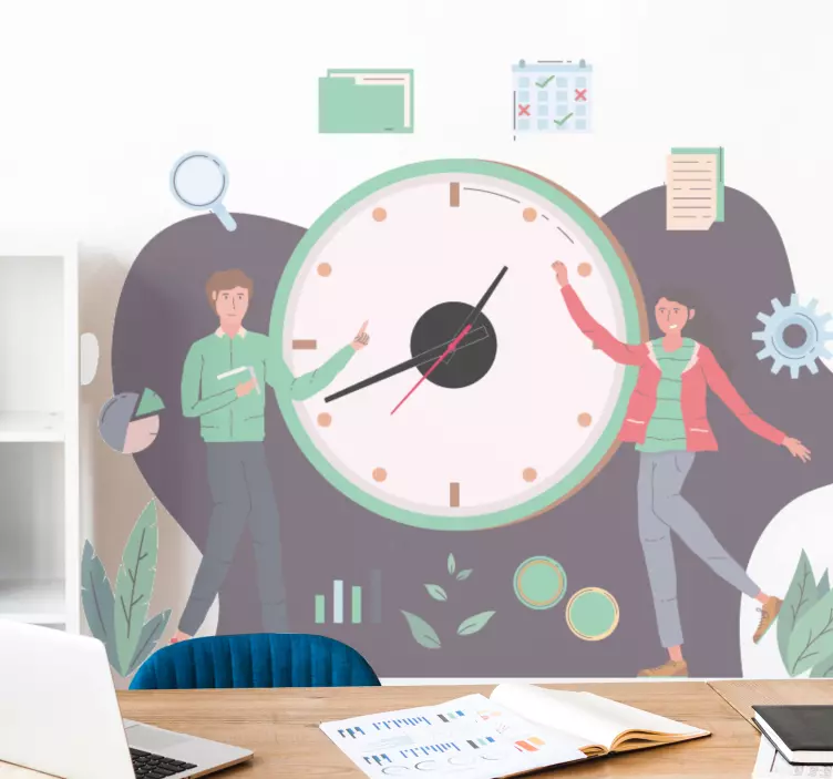 Teamwork illustration clock wall sticker - TenStickers