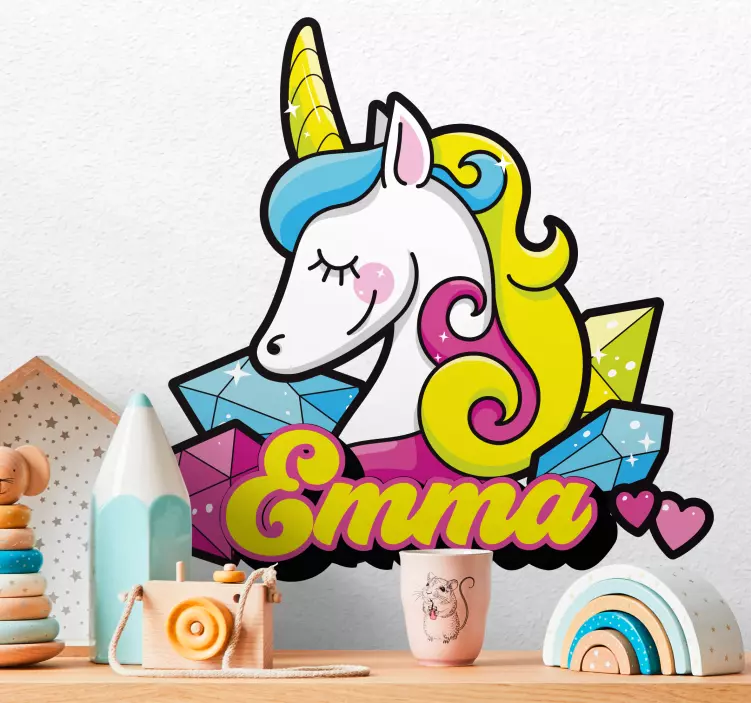 Colorful unicorn with name sticker illustration - TenStickers