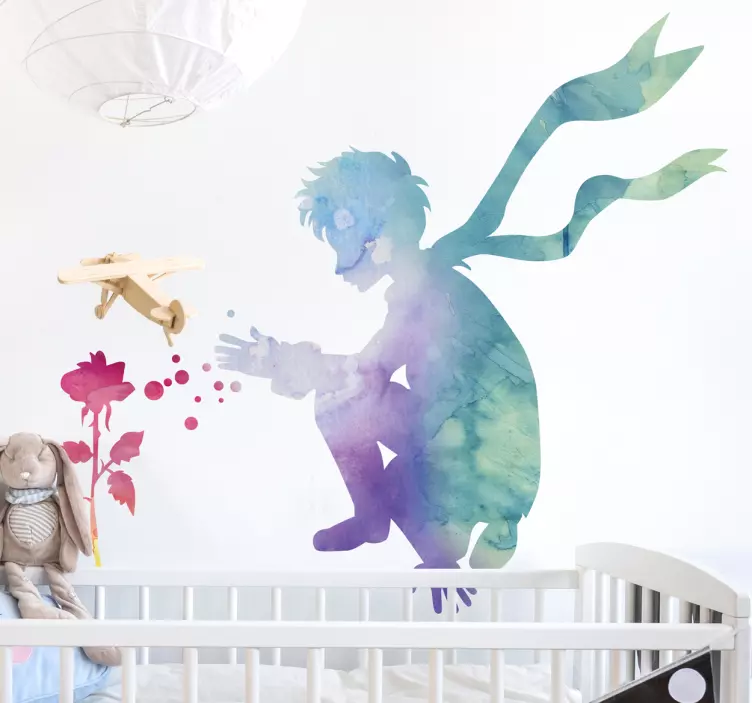 Colourful Little Prince and Rose Sticker - TenStickers