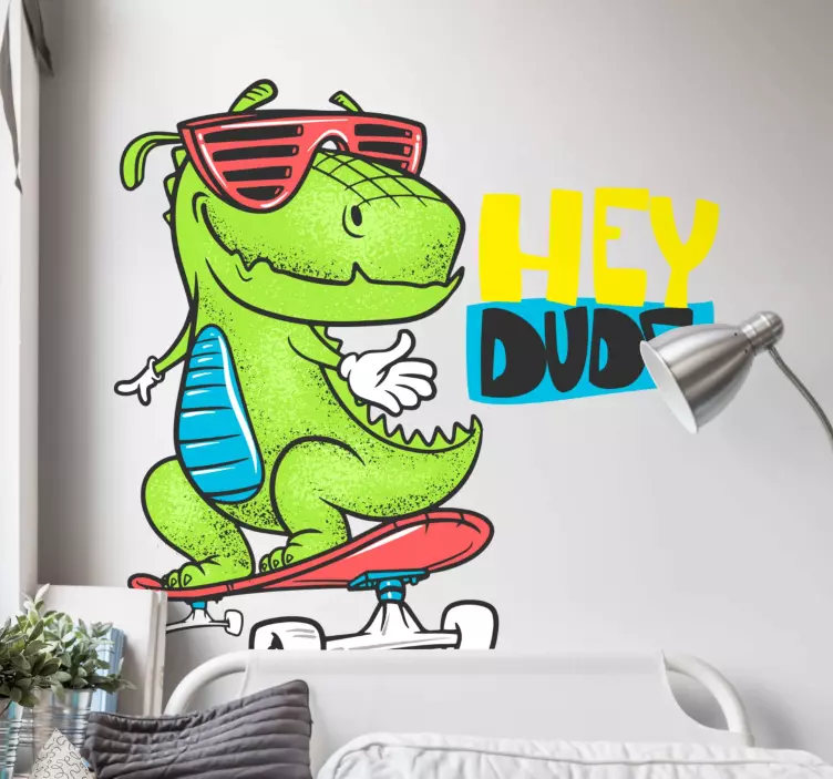Cool dinosaur skater wall sticker - TenStickers
