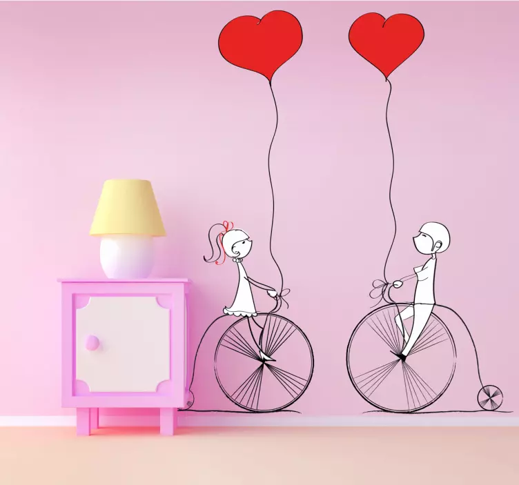 Couple Cycling with Balloons Sticker - TenStickers