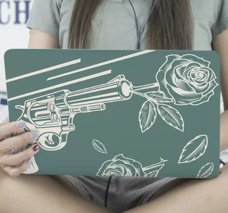 Cowboy revolver and rose laptop sticker - TenStickers