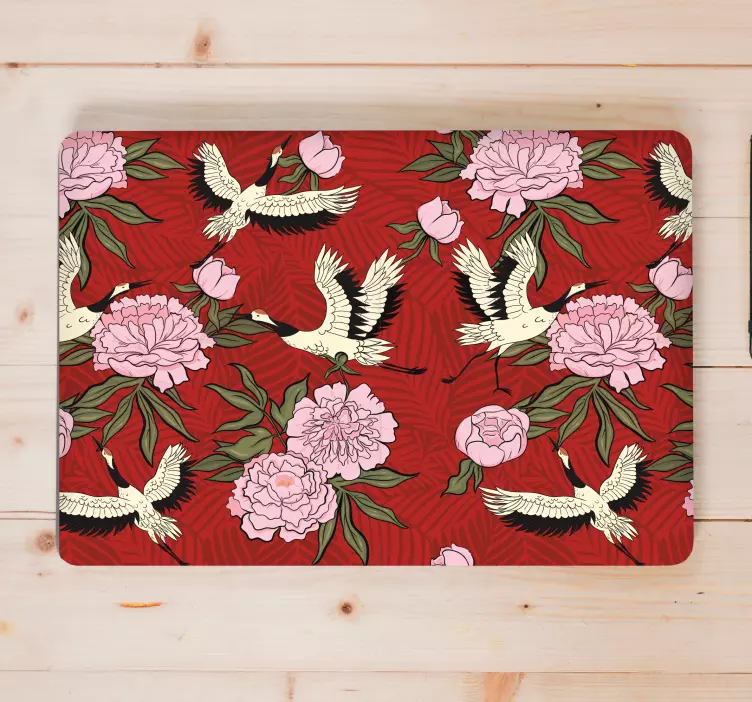 Cranes with Peonies laptop skin - TenStickers